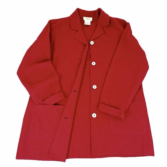 Talbots Red Boiled Wool Jacket Coat Sz Medium Lightweight 4 Button Pockets Scarf - Picture 6 of 16